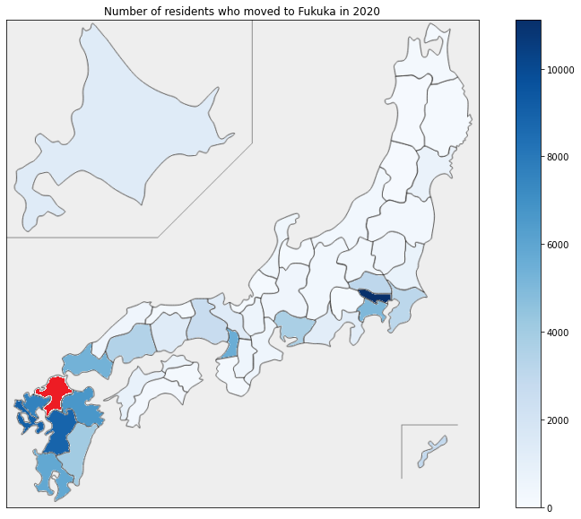 People mainly moved to Fukuoka from neighboring prefectures and also Tokyo